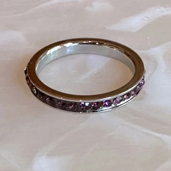 Purple Amethyst Colored CZ Stainless Steel Eternity Band Stack Ring February - Picture 1 of 5